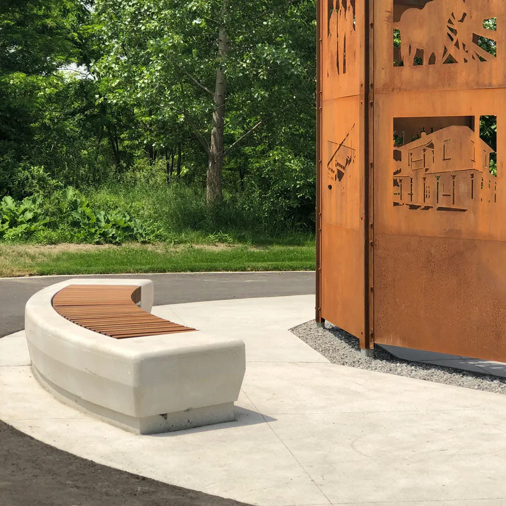 76" Timber Curved Backless Bench, Tropical Hardwood Slats
