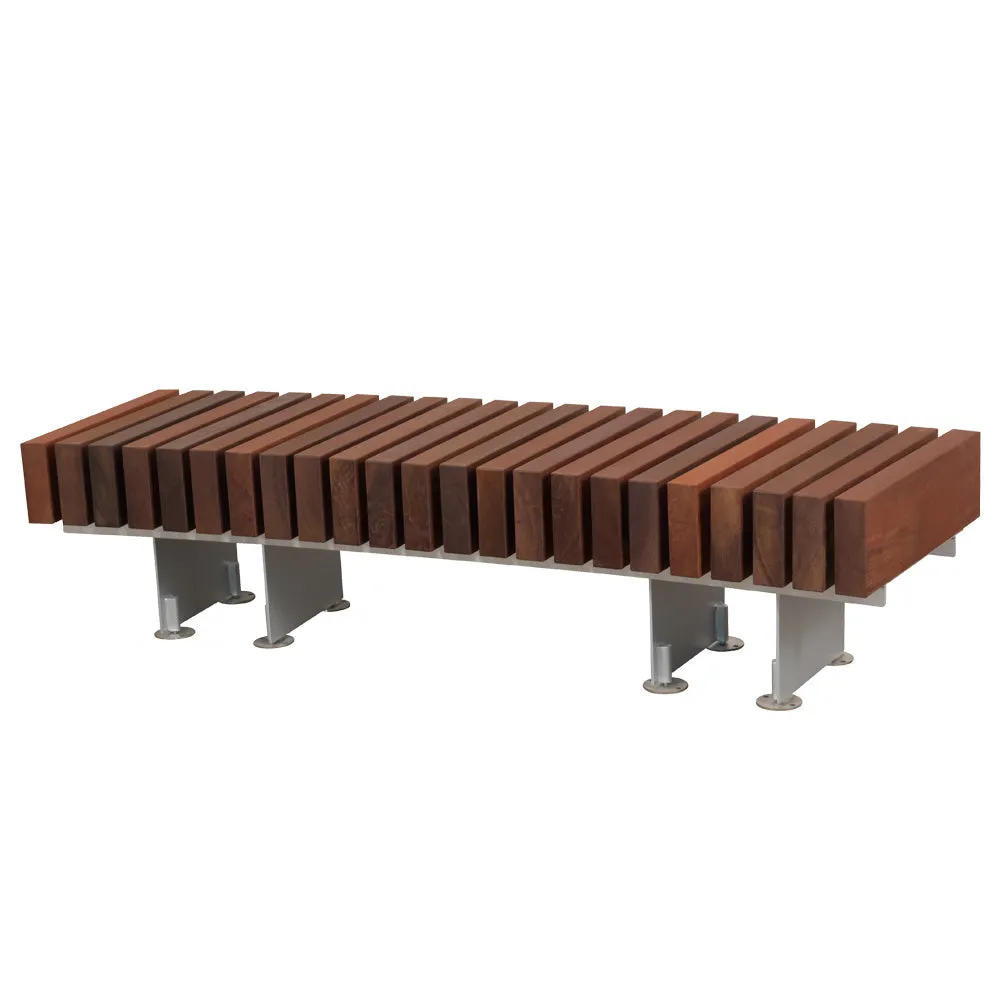76" Timber Curved Backless Bench, Tropical Hardwood Slats