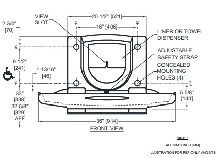 ASI® 9012 BABY CHANGING STATION -  HORIZONTAL, HDPE PLASTIC, SURFACE MOUNTED