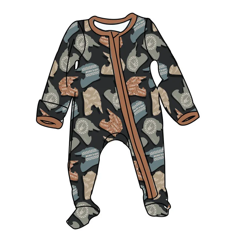Baby Boys Double Zipper Soft Sleeper - Dirt Bike Race Helmets