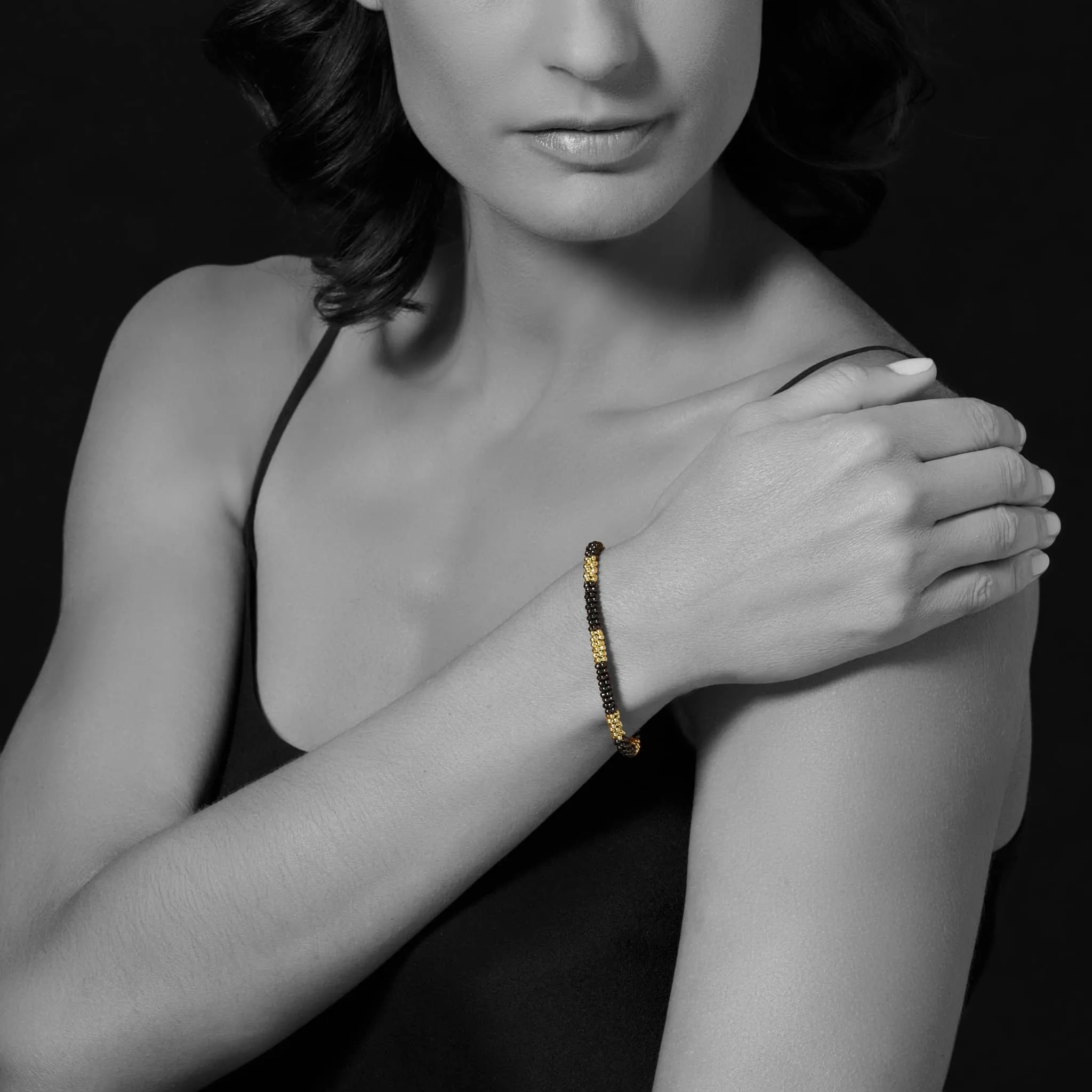 Black Caviar Five Large Station Gold and Ceramic Bracelet