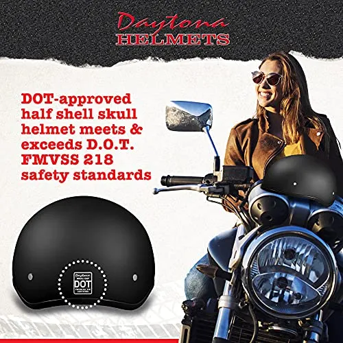 Daytona Helmets Half Skull Cap Motorcycle Helmet Dot Approved Dull Black Large