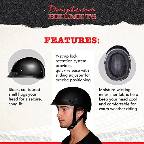 Daytona Helmets Half Skull Cap Motorcycle Helmet Dot Approved Dull Black Large