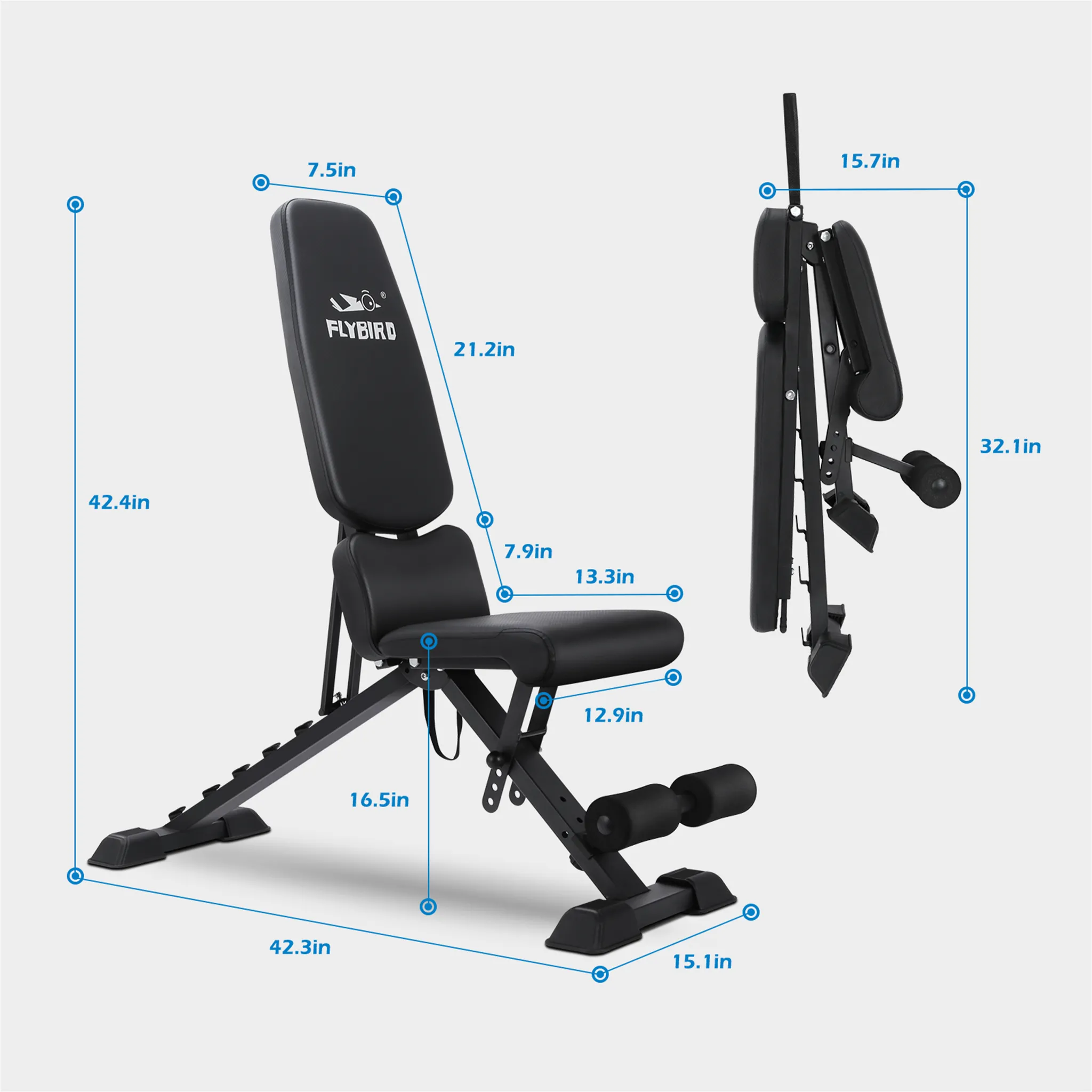 FLYBIRD Adjustable Weight Bench with Lumbar Support WP129