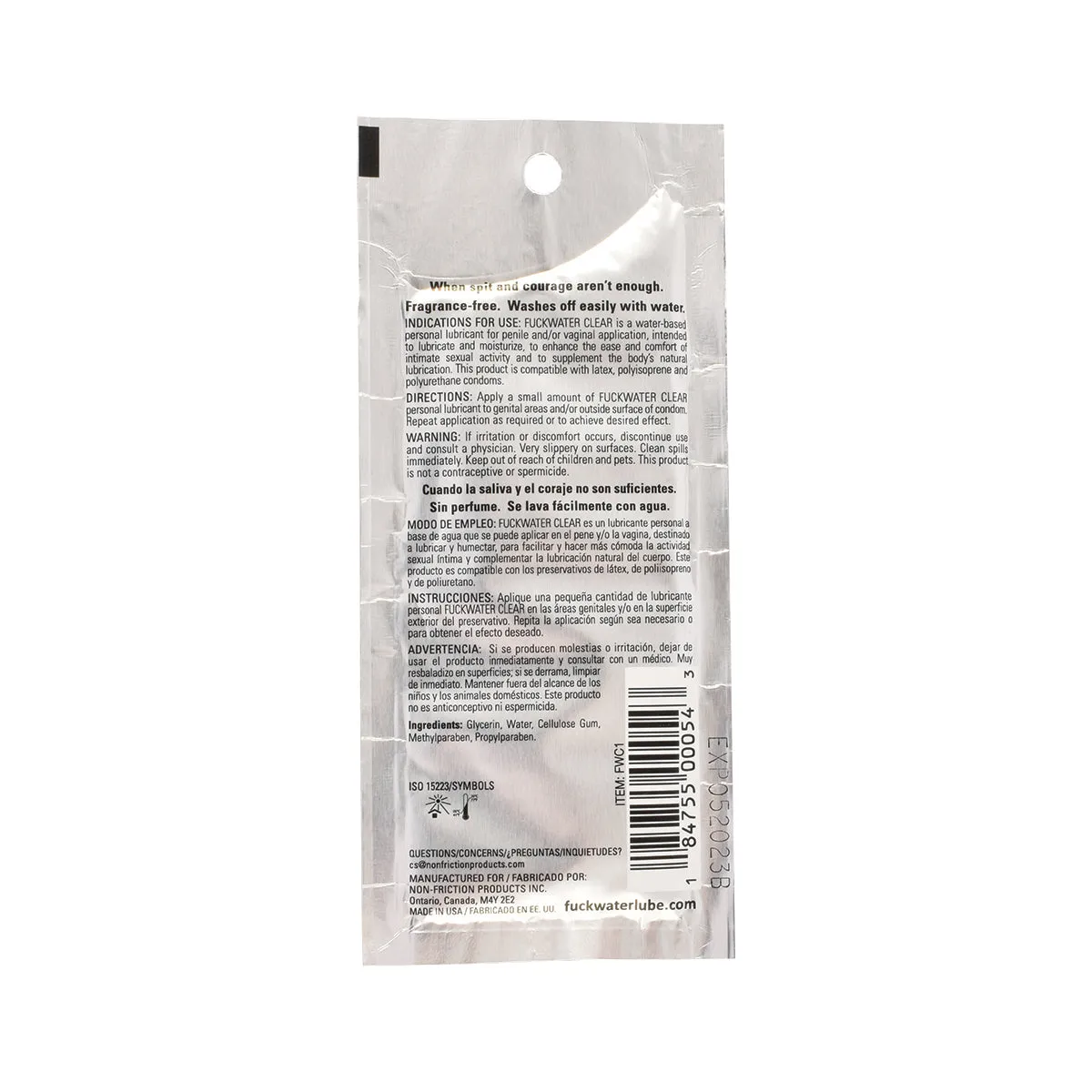 Fuck Water Clear .3oz Water Based Lubricant - 5 Foil Packs