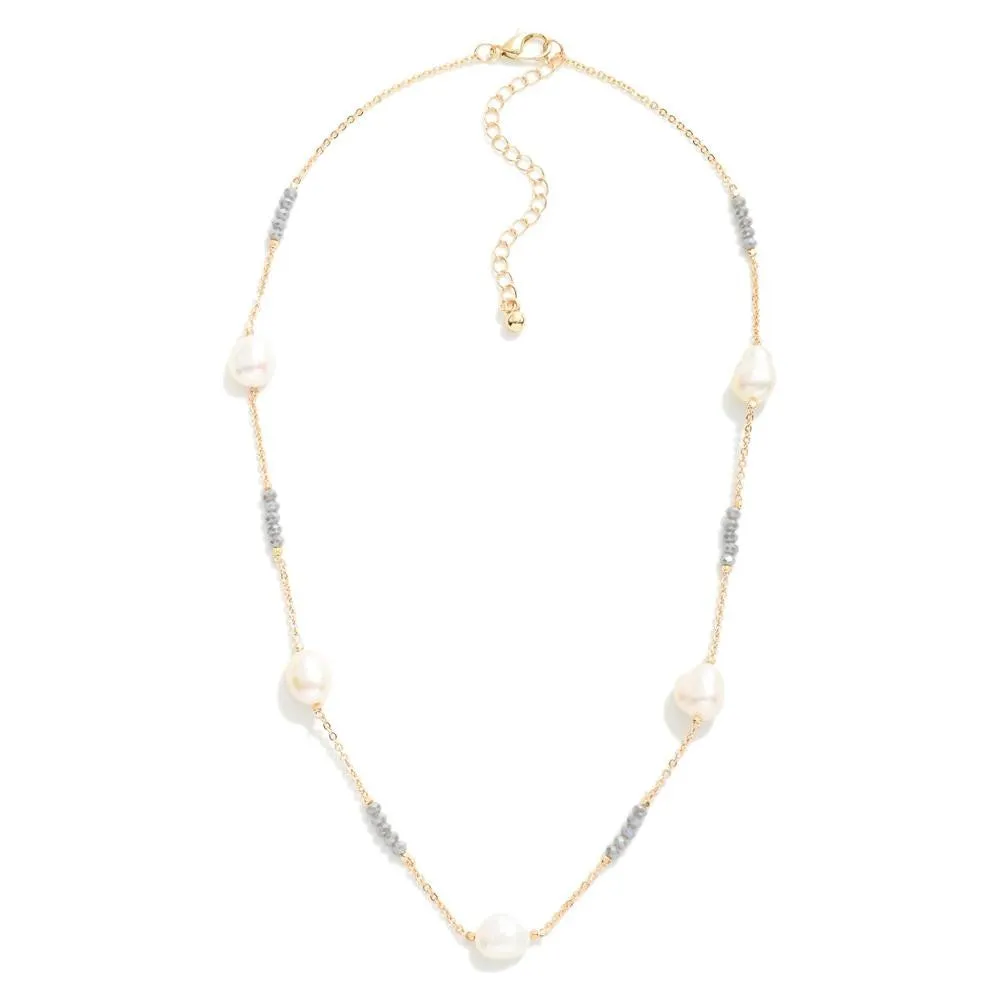 Grey Bead and Pearl Necklace