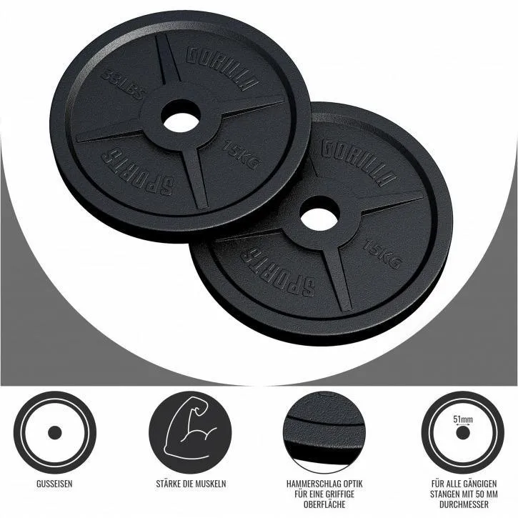 Olympic Cast Iron 30KG Weight Plate Set 50/51 mm - 2x 15KG