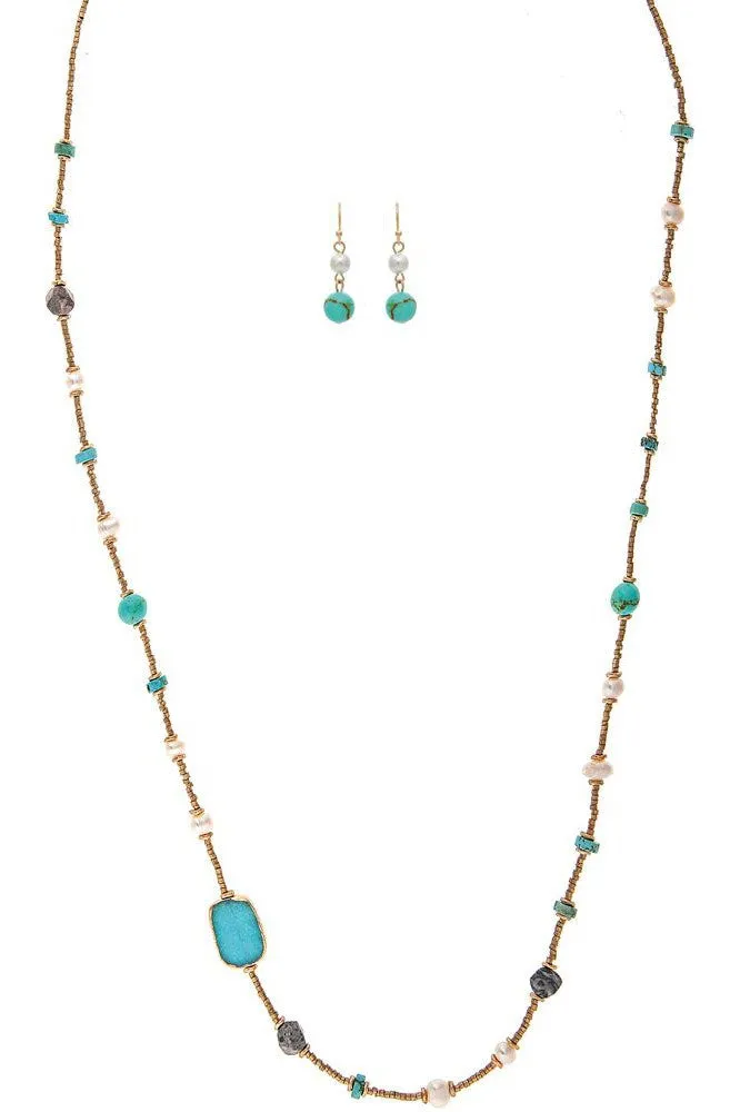 Rain Jewelry Gold Mixed Bead Stone Long Necklace